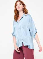 LOLALIZA Satijnen blouse met halflange mouwen - Blauw - Maat 46