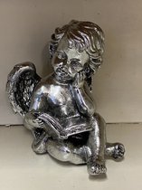 Zilveren engel beeld - polyresin - hoogte 14x10x10 cm - engel - Decoratief beeld - Woonaccessoires