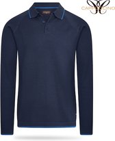 Cappuccino - Polo - Lange Mouw - Knitted - Tipping - Donker Blauw - XXL