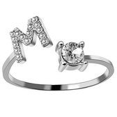 Ring Met Letter - Ring Met Steen - Letter Ring - Ring Letter - Initial Ring - Zilver Letter M - Cadeautje voor haar