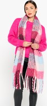 LOLALIZA Geblokte sjaal met kleurrijke print - Fuchsia - Maat One size