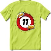11 Jaar Hoera Verkeersbord T-Shirt | Grappig Verjaardag Cadeau | Dames - Heren | - Groen - XL