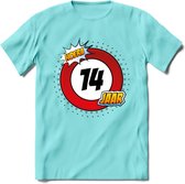 14 Jaar Hoera Verkeersbord T-Shirt | Grappig Verjaardag Cadeau | Dames - Heren | - Licht Blauw - XXL