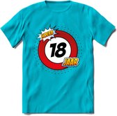 18 Jaar Hoera Verkeersbord T-Shirt | Grappig Verjaardag Cadeau | Dames - Heren | - Blauw - M