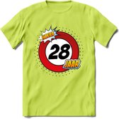 28 Jaar Hoera Verkeersbord T-Shirt | Grappig Verjaardag Cadeau | Dames - Heren | - Groen - S