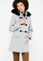 LOLALIZA Duffle coat met capuchon - Grijs - Maat 44