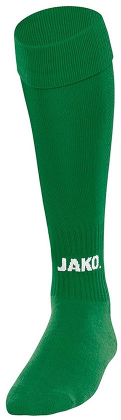 Chaussette de football verte Jako, avec bord relevé et logo JAKO blanc.