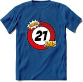 21 Jaar Hoera Verkeersbord T-Shirt | Grappig Verjaardag Cadeau | Dames - Heren | - Donker Blauw - 3XL