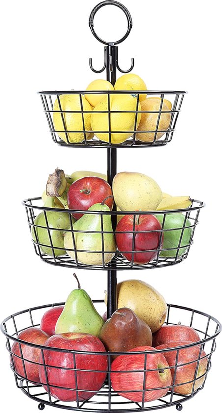 Fruitmand – Etagere 3 laags – Fruitschaal – Fruitmand Zwart – Fruit  Opbergmand –... | bol.com