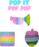 Pop IT 3 stuks | Trompet, vierkant & Aardbei popit fidget toy | Satisfying bubbels | Vierkant regenboog popit Fidget toys | TikTok Trend
