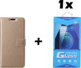 iPhone 7 Plus / 8 Plus Telefoonhoesje - Bookcase - Ruimte voor 3 pasjes - Kunstleer - met 1x Tempered Screenprotector - SAFRANT1 - Goud