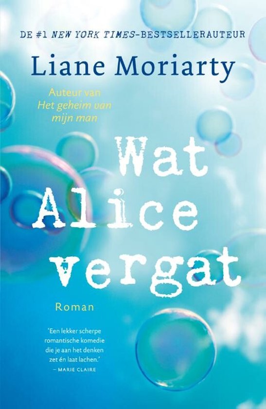 Boek "Wat Alice vergat" met bubbels op de kaft.