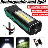 Elfeland oplaadbare werklamp - COB LED werklicht - Draagbare Bouwlampen - voor Outdoor Camping Auto werkplaats Reparatie Lamp-groen