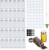 RQUKWRD - Set van 30 kruidenpotten - Vierkante glazen containers - Inhoud 120 ml - 10,5 x 4,3 cm - Verschillende schudhulpstukken + trechter + borstel + etiketten
