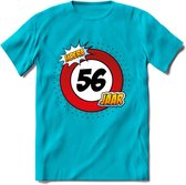 56 Jaar Hoera Verkeersbord T-Shirt | Grappig Verjaardag Cadeau | Dames - Heren | - Blauw - M