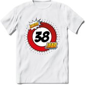 38 Jaar Hoera Verkeersbord T-Shirt | Grappig Verjaardag Cadeau | Dames - Heren | - Wit - XL