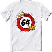 64 Jaar Hoera Verkeersbord T-Shirt | Grappig Verjaardag Cadeau | Dames - Heren | - Wit - L