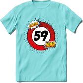 59 Jaar Hoera Verkeersbord T-Shirt | Grappig Verjaardag Cadeau | Dames - Heren | - Licht Blauw - XL