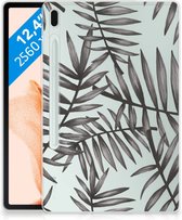 Cover Samsung Galaxy Tab S7FE Hoesje Leaves Grey met transparant zijkanten