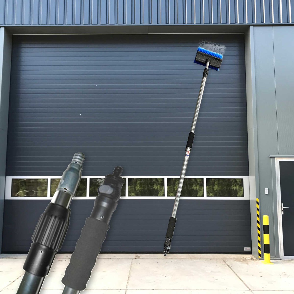 SOP - Aluminium Telescoopsteel Set Met Wasborstel - Waterdoorvoer en Gardena aansluiting - 2 x 150 cm lang - Met Softgrip