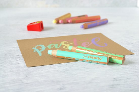 STABILO Woody 3 en 1 - Crayon de couleur multi-talentueux - Étui avec 6 couleurs pastel Incl. Taille-crayon