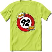 92 Jaar Hoera Verkeersbord T-Shirt | Grappig Verjaardag Cadeau | Dames - Heren | - Groen - XL