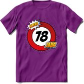 78 Jaar Hoera Verkeersbord T-Shirt | Grappig Verjaardag Cadeau | Dames - Heren | - Paars - L