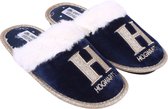 Marineblauwe warme pantoffels met wit bont - Hogwarts / 40-41