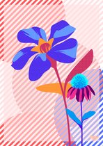 Moyze Funky - Poster - Roze Blauw - Bloemen - Gladde poster afdruk