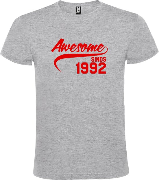 Grijs T shirt met "Awesome sinds 1992" print Rood size M
