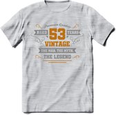 53 Jaar Legend T-Shirt | Goud - Zilver | Grappig Verjaardag Cadeau | Dames - Heren | - Licht Grijs - Gemaleerd - L