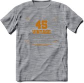 45 Jaar Legend T-Shirt | Goud - Zilver | Grappig Verjaardag Cadeau | Dames - Heren | - Donker Grijs - Gemaleerd - XXL