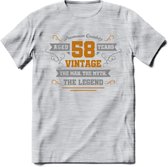 58 Jaar Legend T-Shirt | Goud - Zilver | Grappig Verjaardag Cadeau | Dames - Heren | - Licht Grijs - Gemaleerd - L