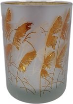 Van Manen's - Waxinelichthouder glas stro - Wit & Goud- kaarsenhouder - 10x10cm
