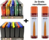 Klik Aanstekers - 100 stuks - Unilite electronic lighter - navulbaar aansteker + 2 Gratis gasflessen