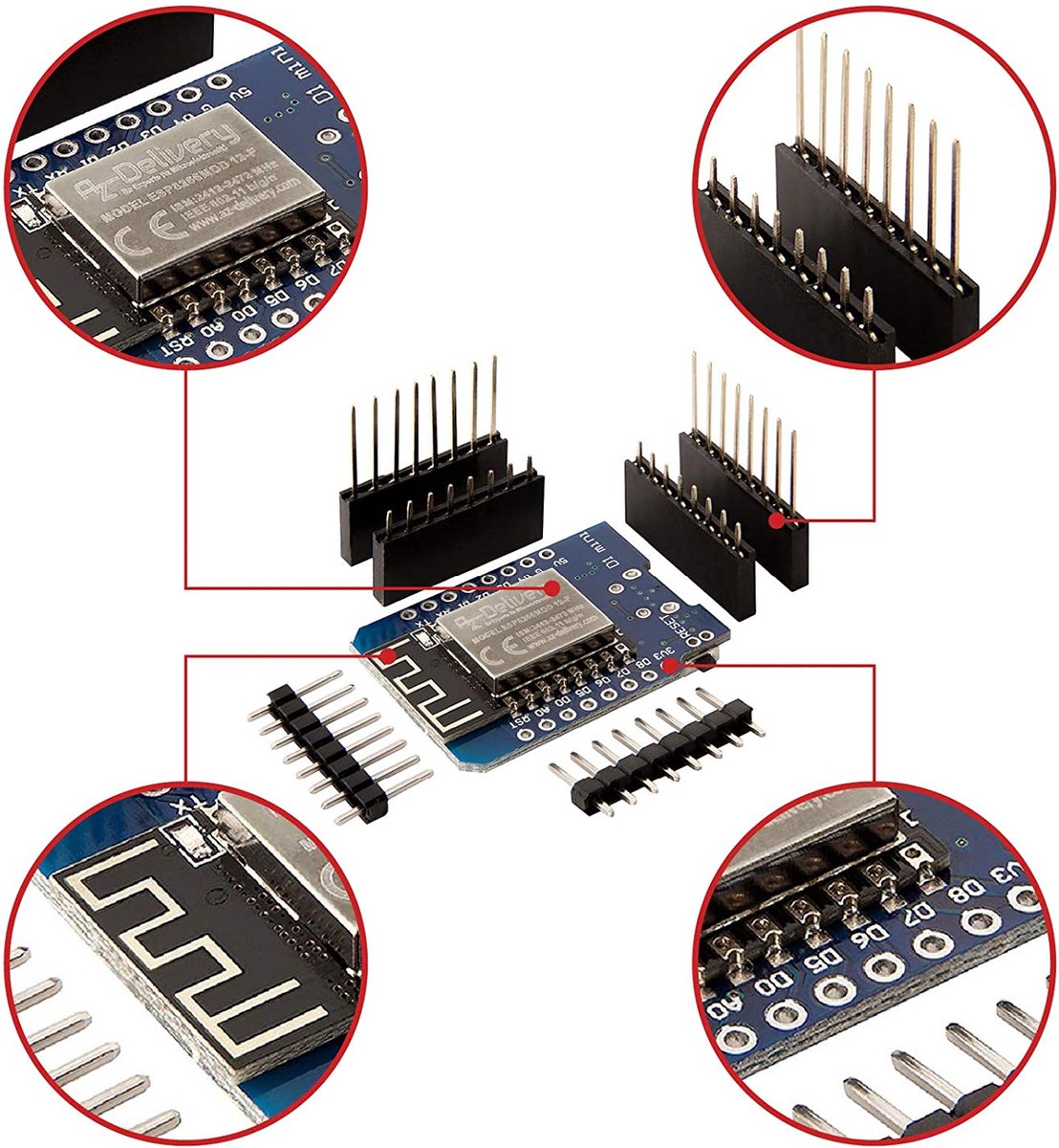 AZDelivery 5 x D1 Mini NodeMcu avec module WLAN ESP8266-12F CH340G Lua ...