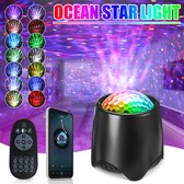 Dimbaar USB LED Bluetooth Galaxy Projectorlamp Galaxy Sterren Sterrenhemel Projector-1.62W 360lm Star Ocean Party Nacht Licht met afstandsbediening/8 Natuurlijke Geluiden