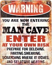 2D metalen wandbord "Warning! Man Cave" 25x20cm