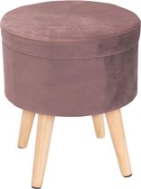 Opbergstoel Kruk-1PC Gestoffeerde voetenbank-Ronde Ottomaanse stoel-met afneembare hoes-Linnen fluweel-fluweel roze