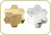 2x 12 Hexagon plakpiegel | Acryl | Woonkamer decoractie | Zilver&Goud | 184*160*92mm | kunststof