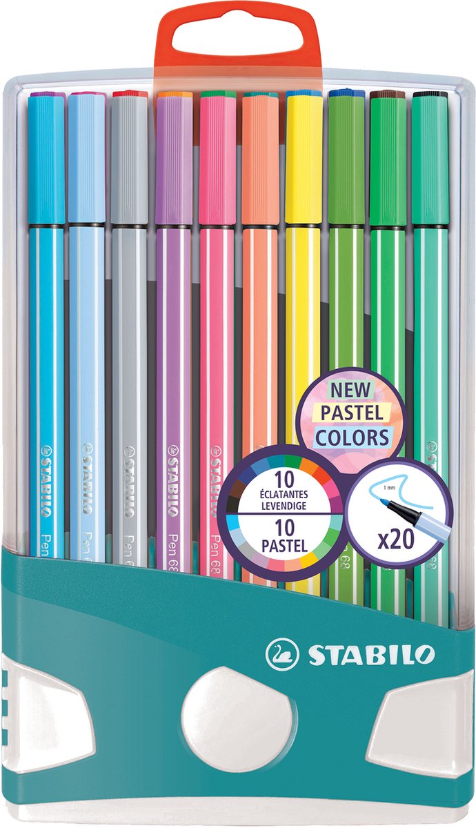 STABILO Pen 68 - Premium Viltstift - Pastelparade - Set Met 20 Verschillende Kleuren