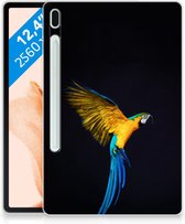 TPU Siliconen Hoesje Samsung Galaxy Tab S7FE Back Case Papegaai met doorzichte zijkanten
