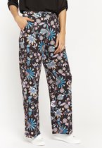 LOLALIZA Wijde broek met bloemenprint - Zwart - Maat 38