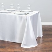 Luxe Tafellaken Katoen - 320x145 cm - Wit - Satijn Tafelkleed - Eetkamer Decoratie - Tafelen