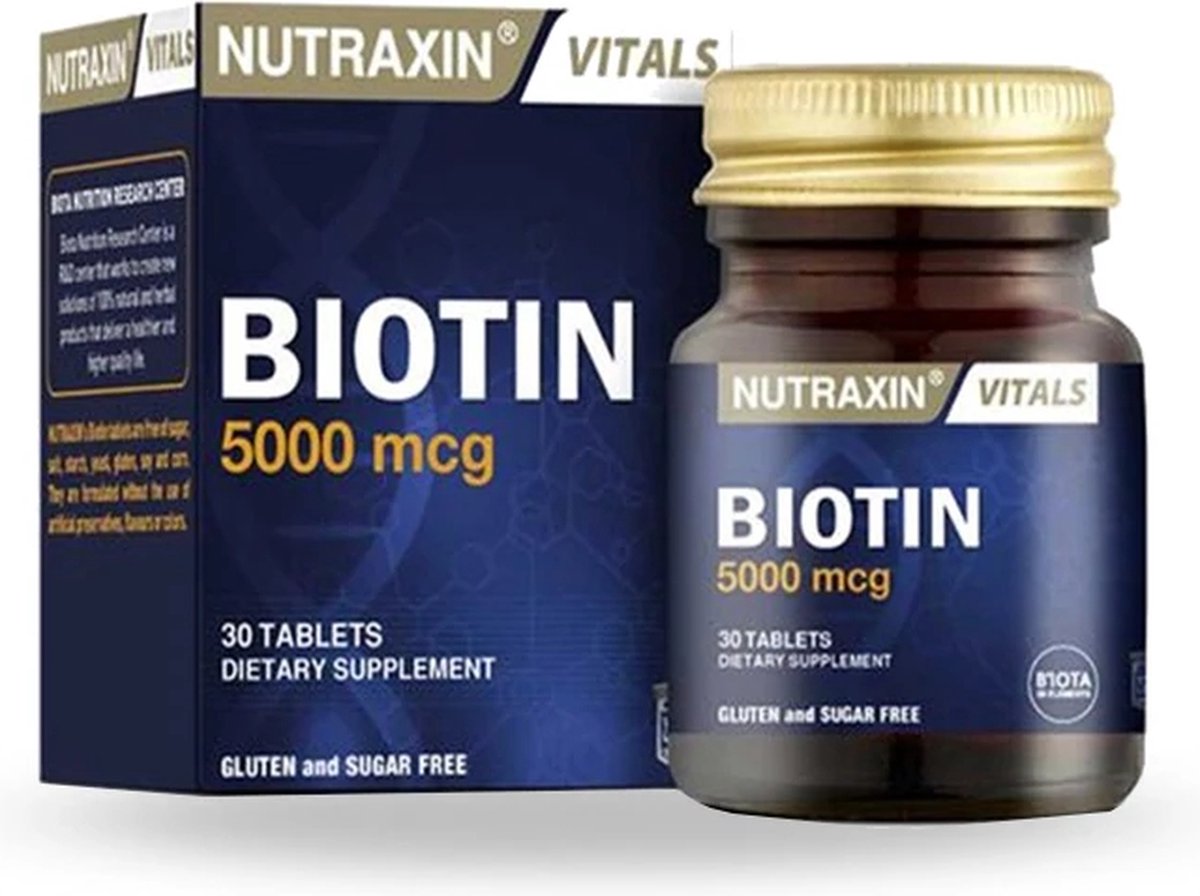 Goedkoopste Nutraxin Biotin 5000mcg 30 Tablets ( Voor sterke, gezonde nagels, haar en huid) - haarverzorging- huid verzorging