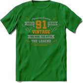 91 Jaar Legend T-Shirt | Goud - Zilver | Grappig Verjaardag Cadeau | Dames - Heren | - Donker Groen - XL