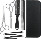 Standardiste Kappersset 8-Delig - Voor DIY & Professionele Kappers - Set Met Scharen, Kammen, Haarspelden - Met Etui - 8 Stuks - Zilver