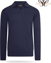 Cappuccino - Polo - Lange Mouw - Knitted - Donker Blauw - XL