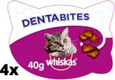 4x Whiskas snack | Dentabites Kip | Kattenvoer | Snoepjes | 4x 40gr | Vanaf 10maanden | Kattensnoepjes | Reinigt het gebit | Tandverzorging katten | Voordeelverpakking | Kippensmaak