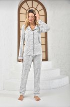 Katoen Dames Pyjama Set - Homewear -Satijn Grijs Maat S